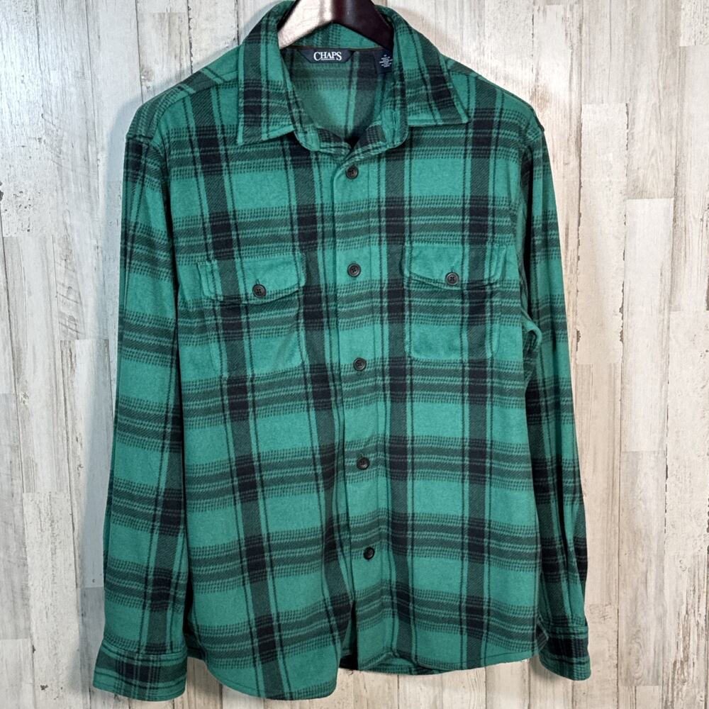 Chaps Men’s Soft Plaid Flannel Thick Button Up Shirt Jacket With Pockets Medium